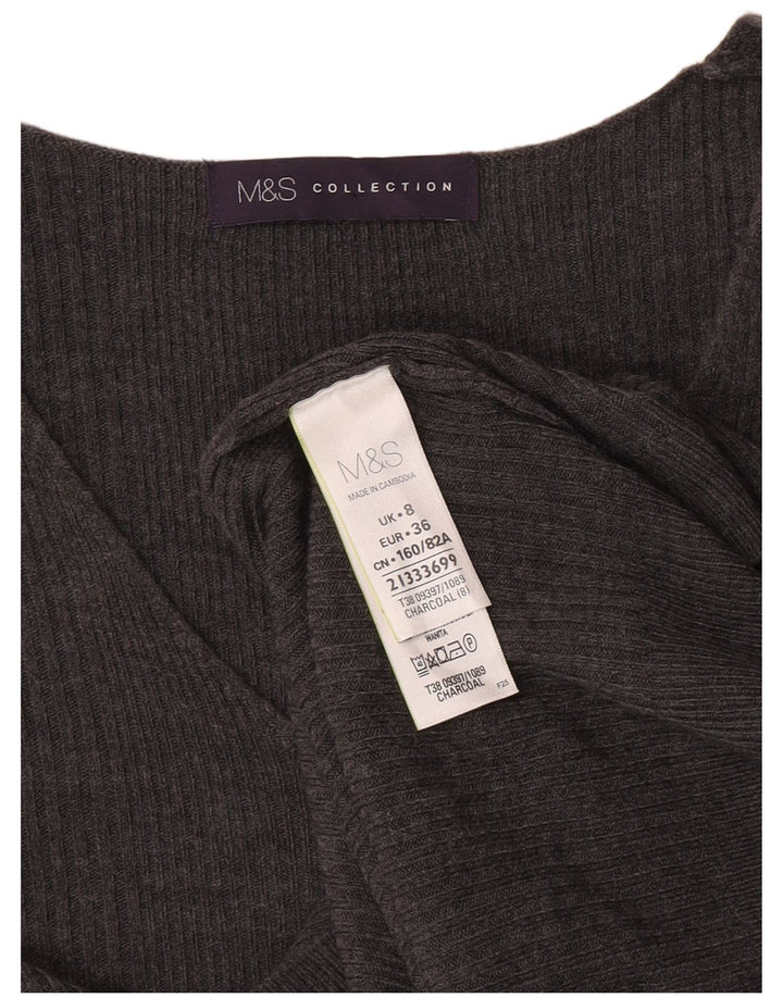Marks & Spencer Dame V-hals sweater UK 8 Small Grå Akryl