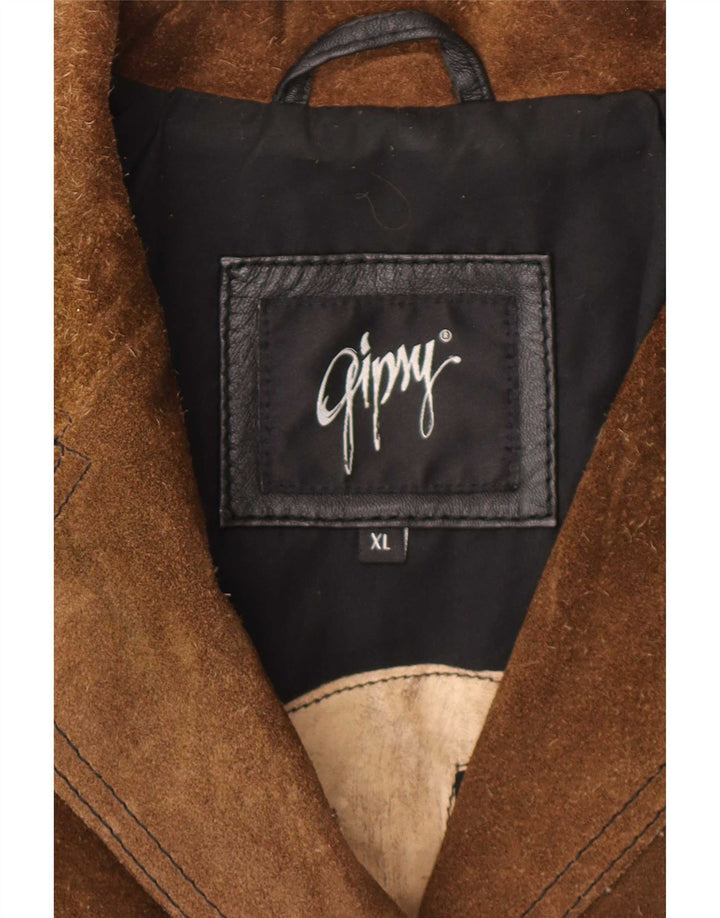 Gypsy Dame Ruskind 1 Knap Blazer Jacket UK 18 XL Brunt Læder