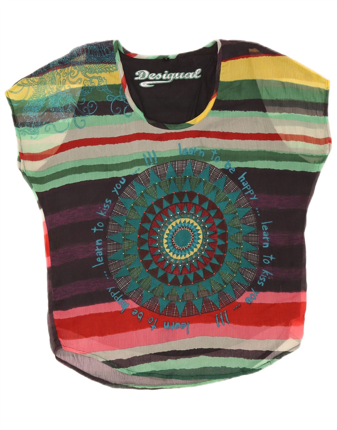 Desigual Dame Oversized Bluse Top UK 16 Stor Flerfarvet Stribet