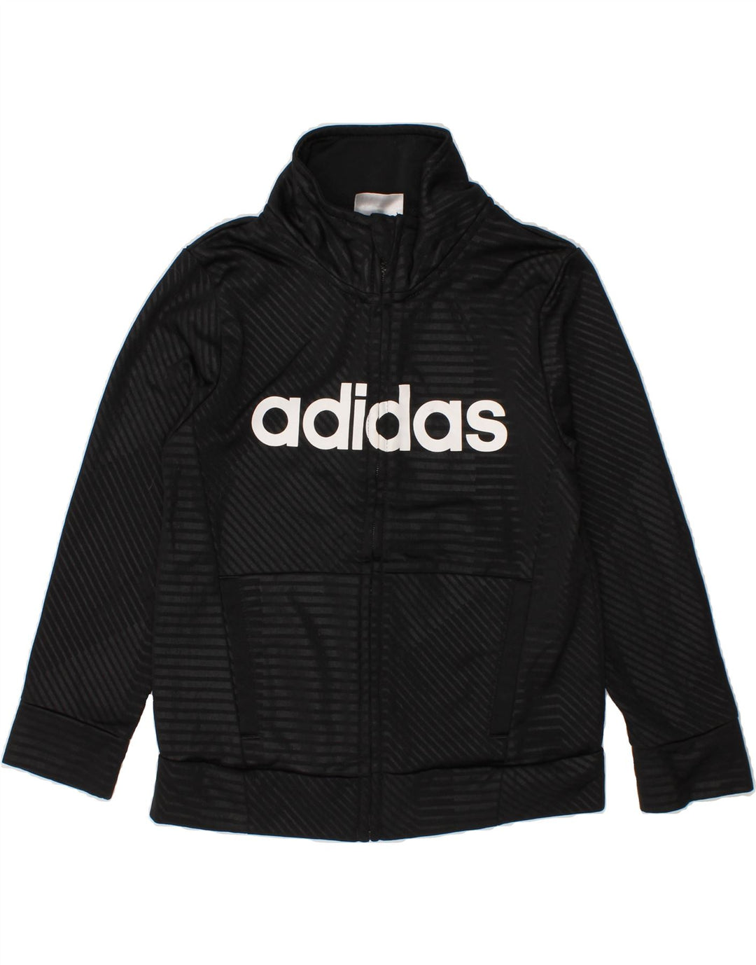 ADIDAS Boys Graphic Tracksuit Top Jacket 3-4 Years Black Striped Polyester Vintage Adidas and Second-Hand Adidas from Messina Hembry 