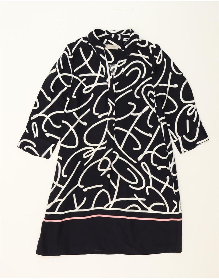 HOBBS Womens Abstract Pattern 3/4 Sleeve Basic Dress UK 10 Small Navy Blue Vintage Hobbs and Second-Hand Hobbs from Messina Hembry 