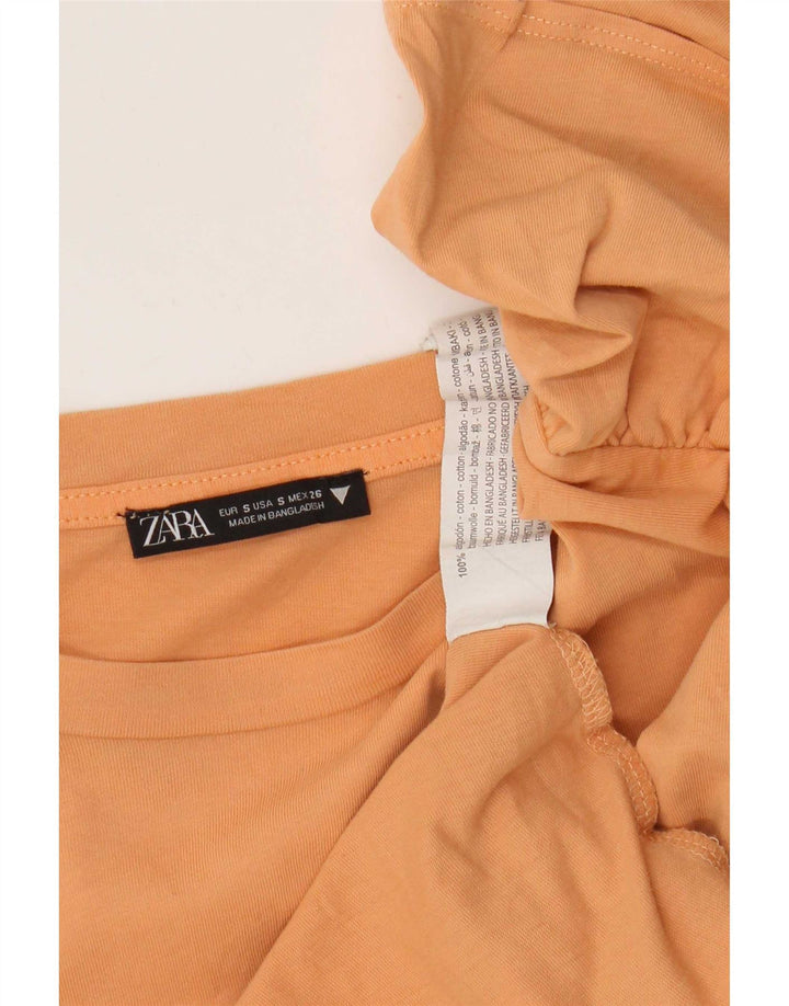 Zara Womens Crop Batwing Bluse Top UK 10 Small Orange Bomuld