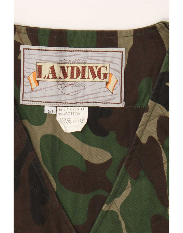 Vintage Herre Utility Gilet IT 50 Large Green Camouflage Polyester