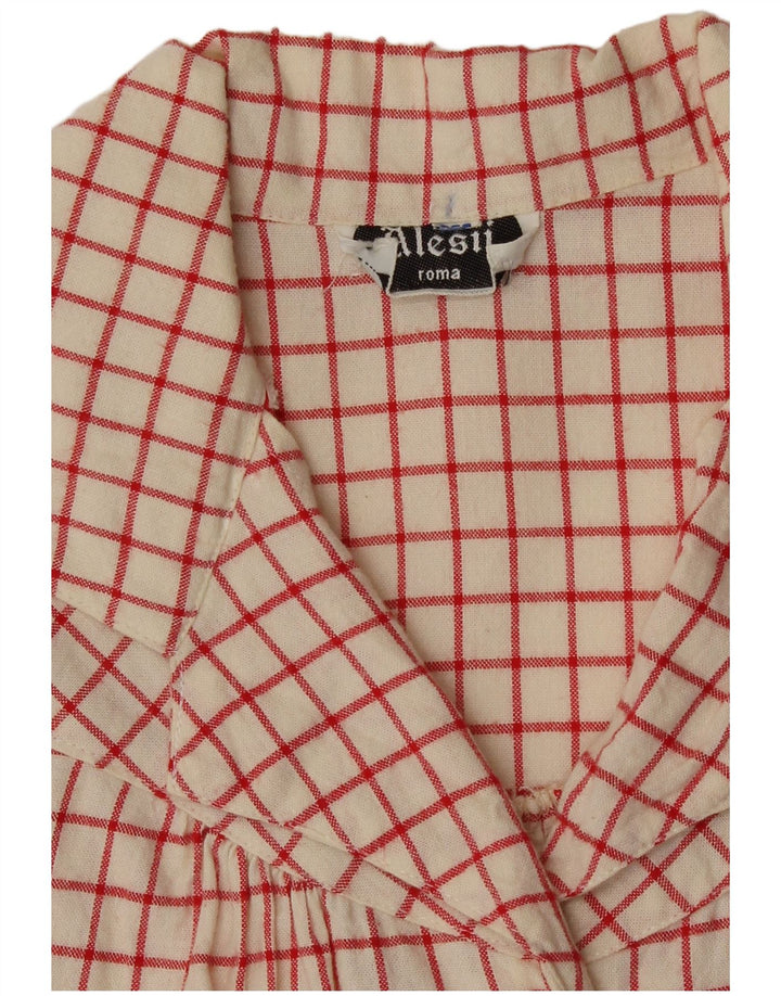 Vintage skjorte med 3/4 ærmer til kvinder UK 12 Medium Off White ternet