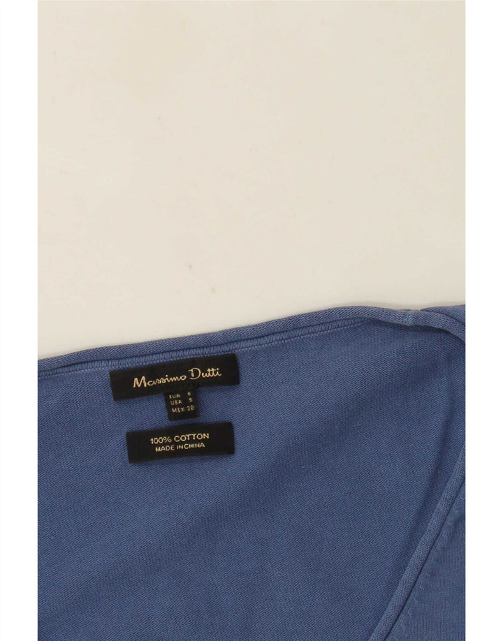 Massimo Dutti Dame V-hals sweater UK 10 Lille Blå Bomuld