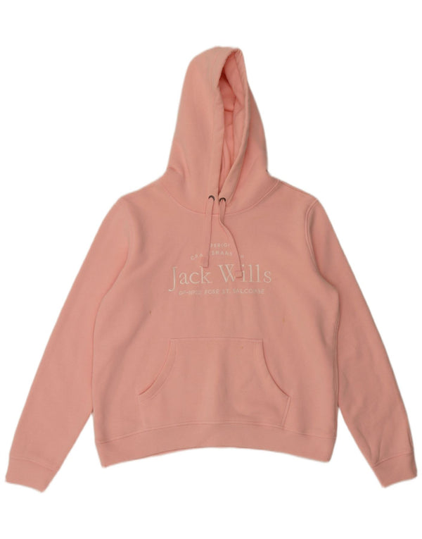 Jack Wills Dame Grafisk Oversized Hoodie Jumper UK 16 stor Pink Bomuld