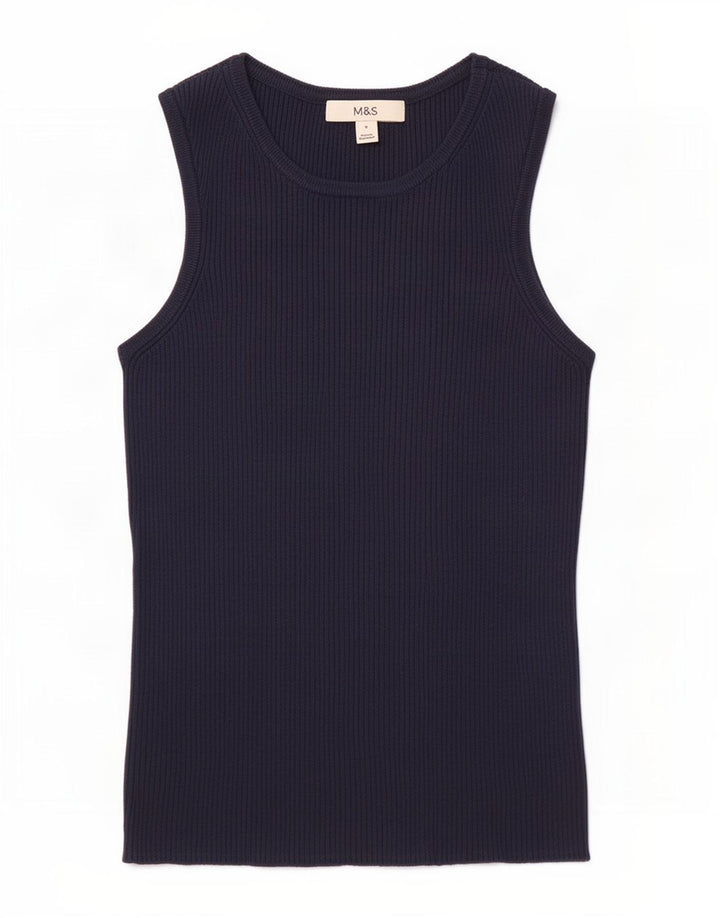 Marks & Spencer Damevest Top UK 8 Small Navy Blue Viscose