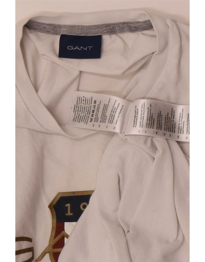 Gant Herre grafisk T-shirt Top Medium Hvid Bomuld