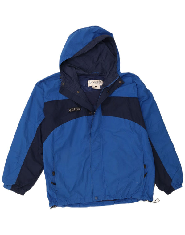 Columbia Regnjakke med hætte til mænd UK 40 Large Blue Colourblock Nylon