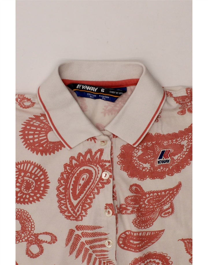 K-WAY Womens Polo Shirt US 6 Medium White Paisley Cotton Vintage K-Way and Second-Hand K-Way from Messina Hembry 