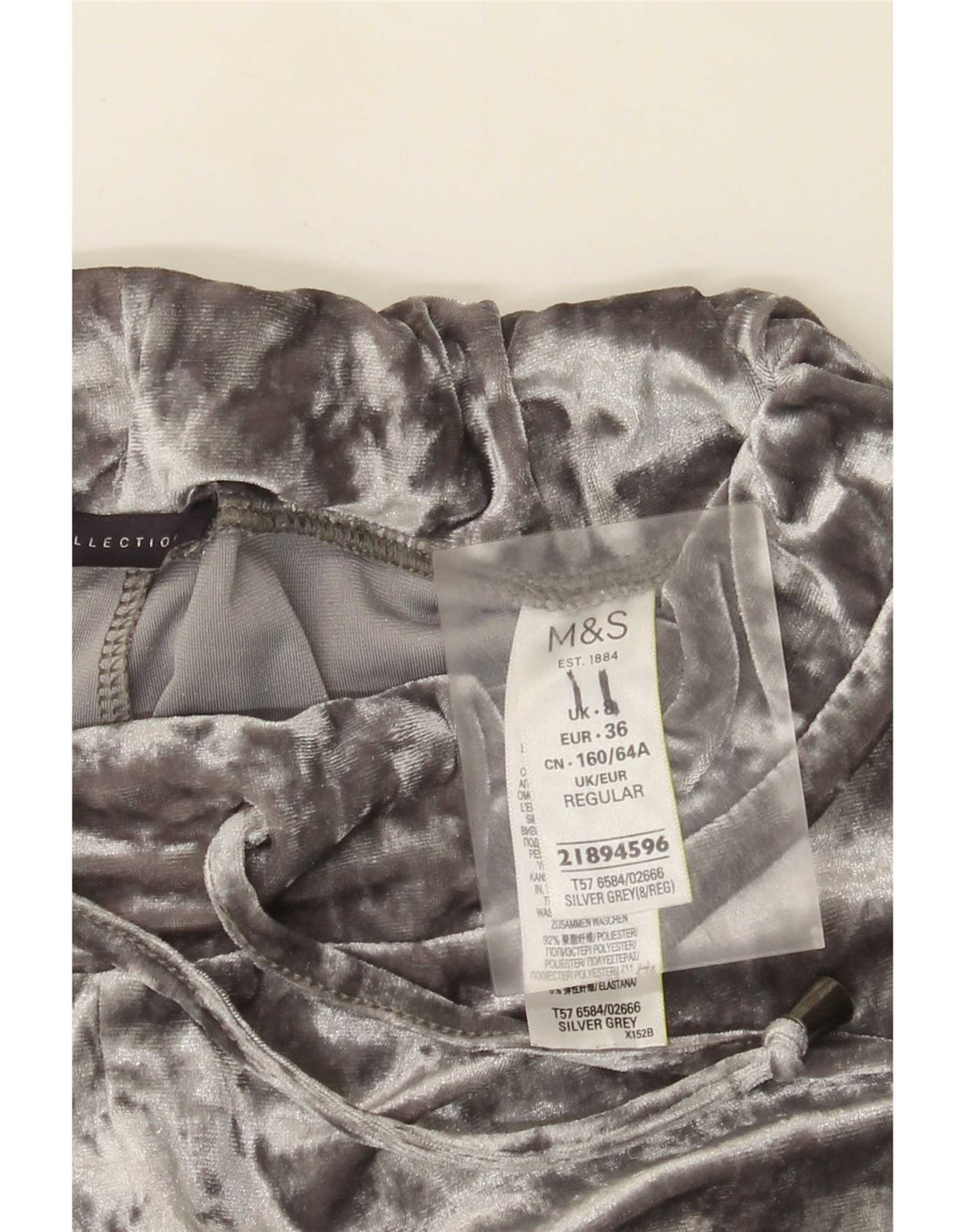 Marks & Spencer Dame Velour Træningsdragt Bukser Joggers UK 8 Small Grey