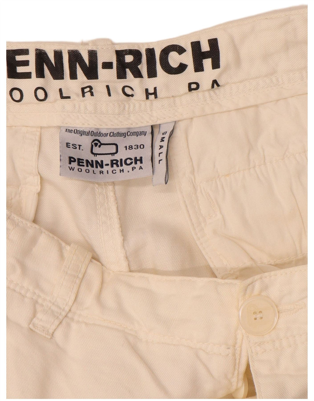 Woolrich Herre Penn-Rich Graphic Cargo Shorts Små W29 Off White Linned