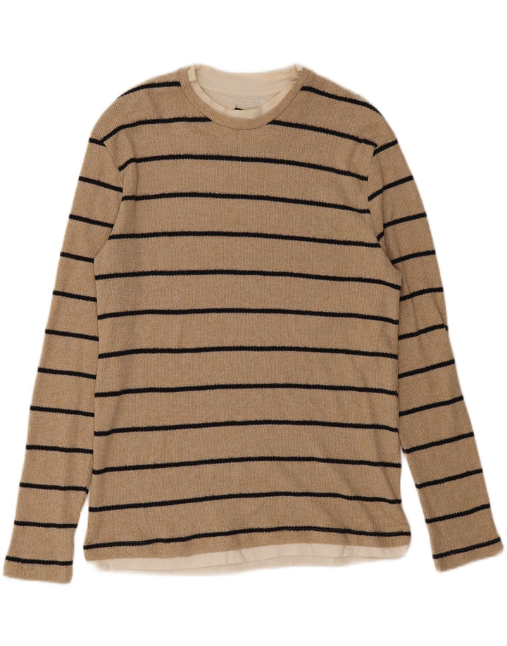 Zara Herre Top Langærmet Medium Beige Stribet