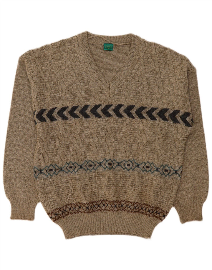 CANDA Herre V-hals sweater Medium Beige Geometrisk akryl