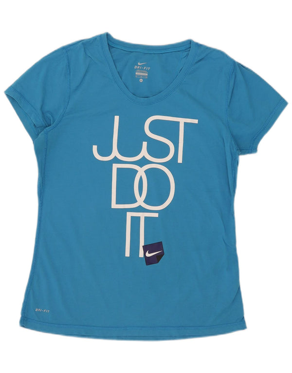Nike Dame Dri Fit Grafisk T-Shirt Top UK 18 XL Blå Bomuld