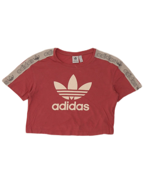 Adidas Dame Crop Grafisk T-Shirt Top UK 8 Small Pink Bomuld Sports