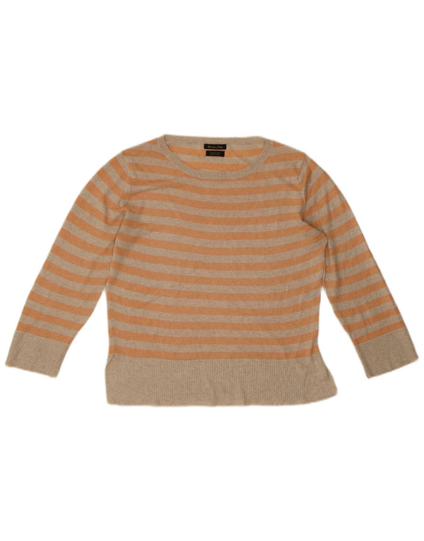 Massimo Dutti Dame Boat Neck Jumper Sweater UK 10 Small Orange Stribet