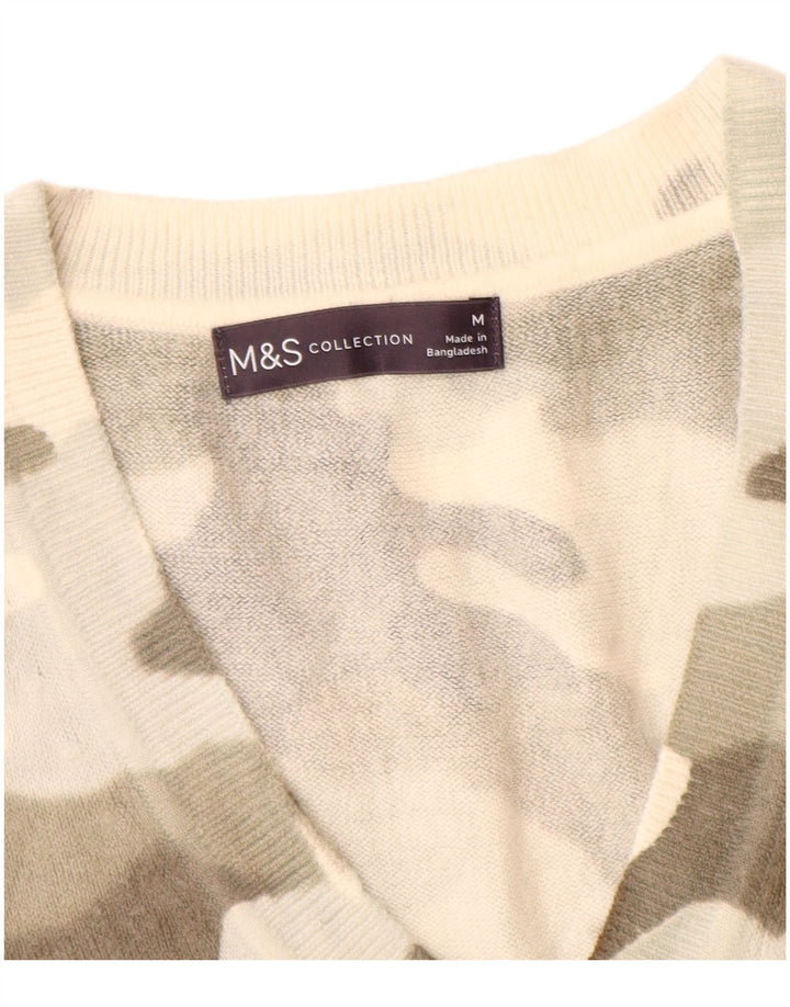 Marks & Spencer Dame V-hals sweater UK 14 Medium Beige Camouflage