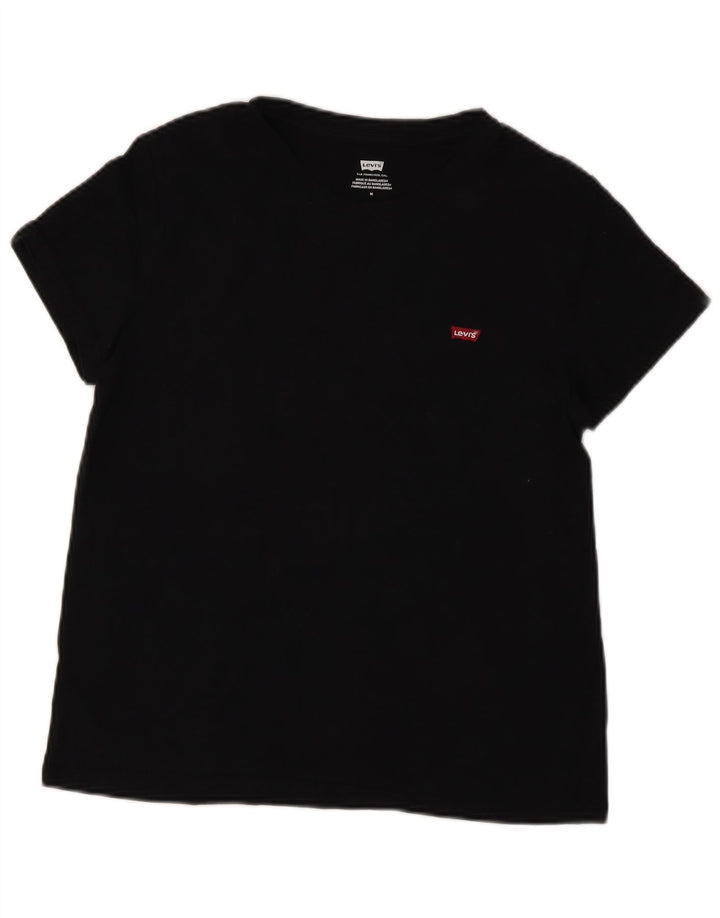 LEVI'S Dame T-Shirt Top UK 12 Medium Sort Bomuld