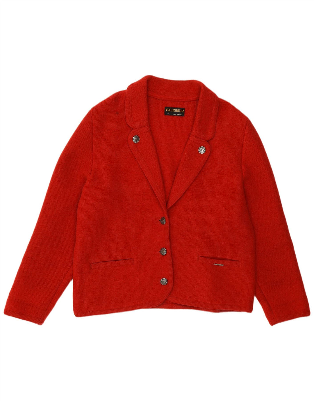 Geiger Dame 3 Button Blazer Jacket EU 42 Large Red New Wool