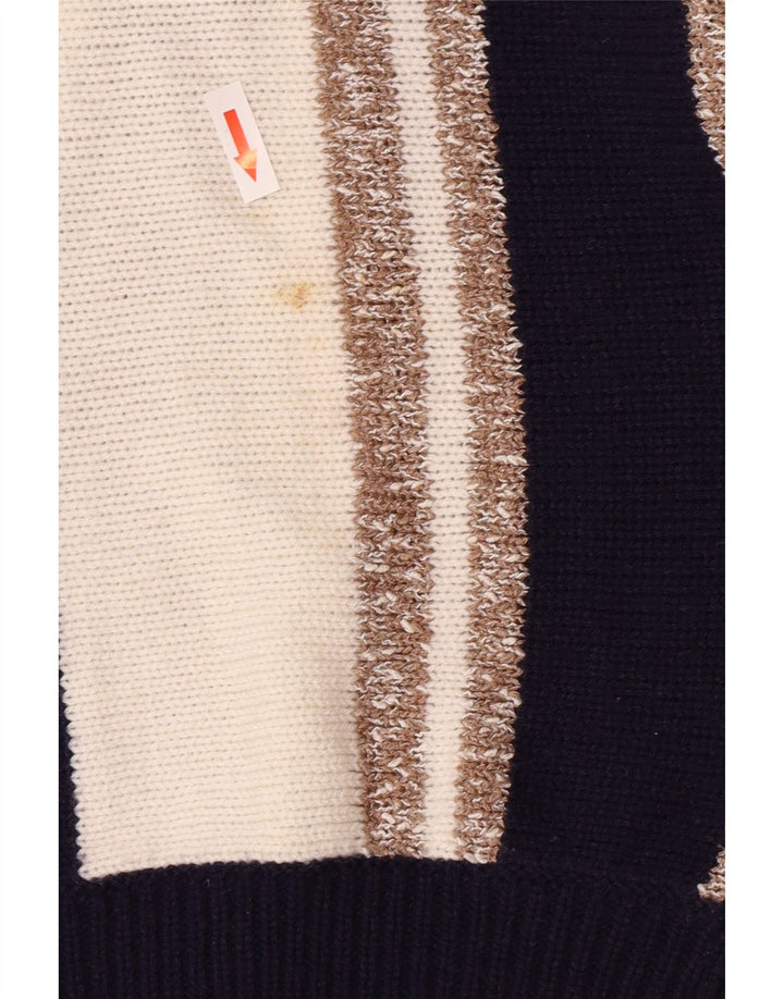 Vintage Dame V-hals sweater IT 44 Medium Navy Blue Colourblock
