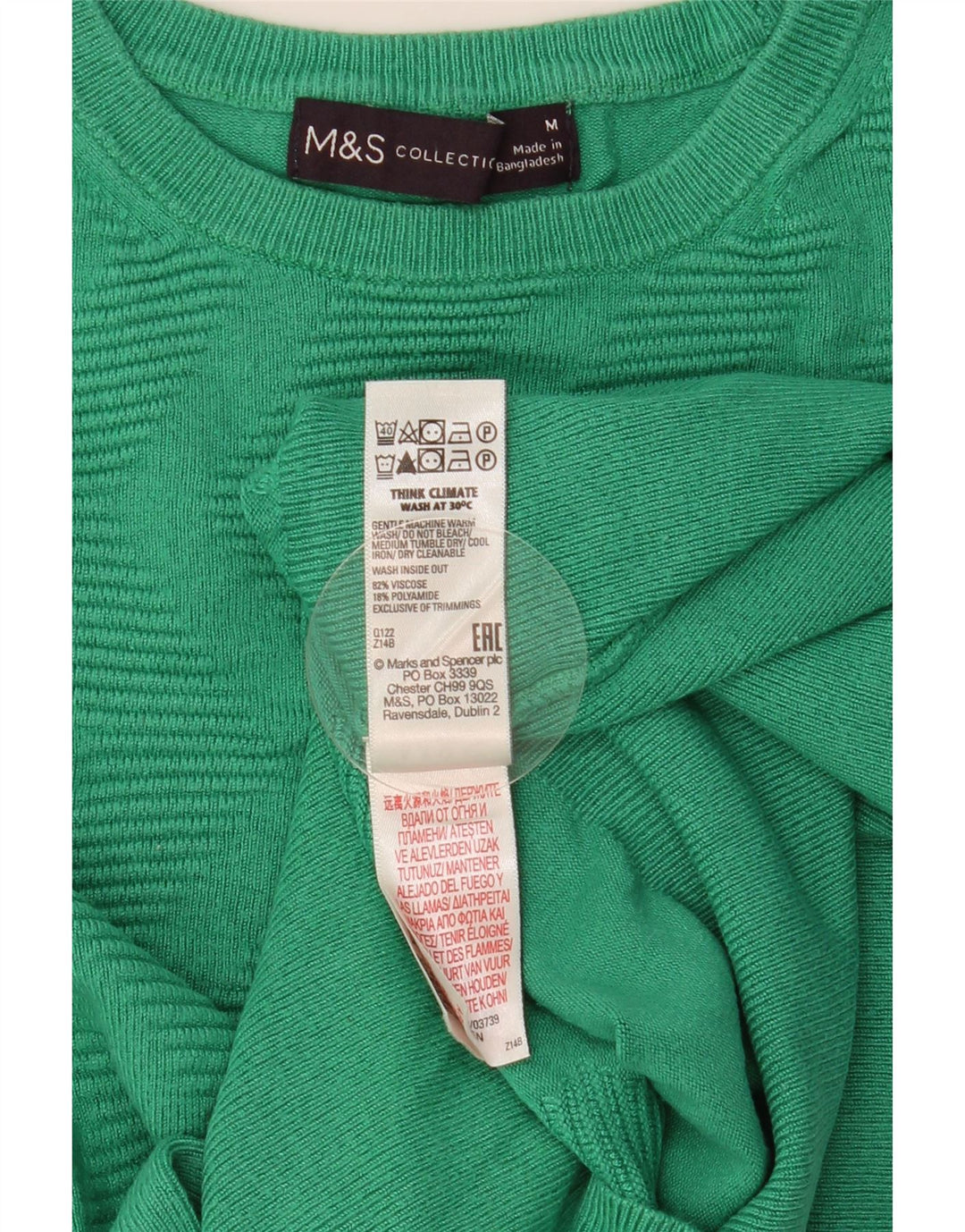 Marks & Spencer Dame Crop Crew Neck Jumper Sweater UK 14 Medium Green