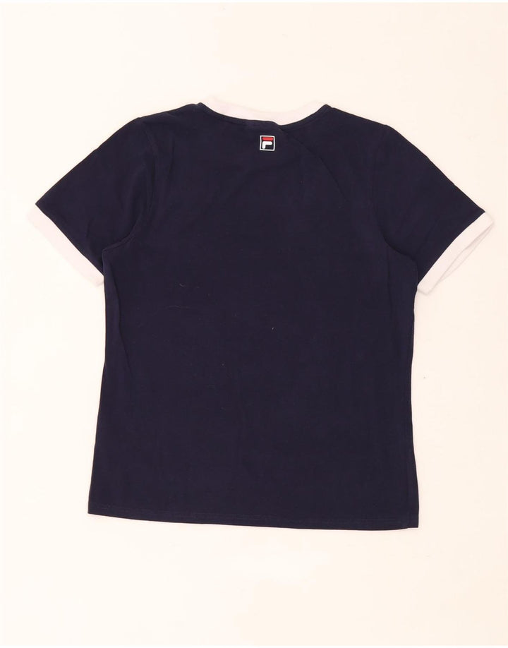 Fila Dame Grafisk T-Shirt Top UK 14 Medium Navy Blue Bomuld