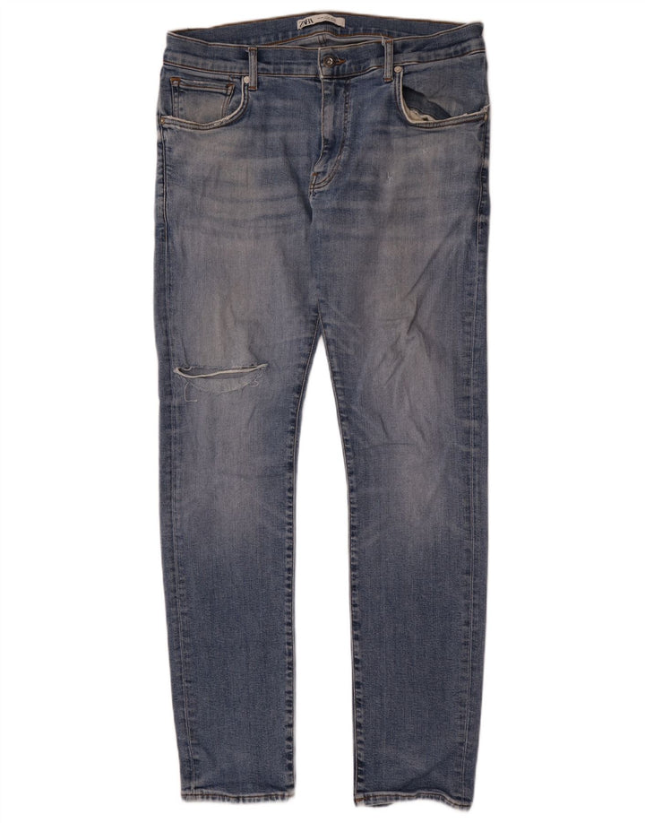 Zara Herre Distressed Slim Jeans EU 46 XL W36 L33 Blå