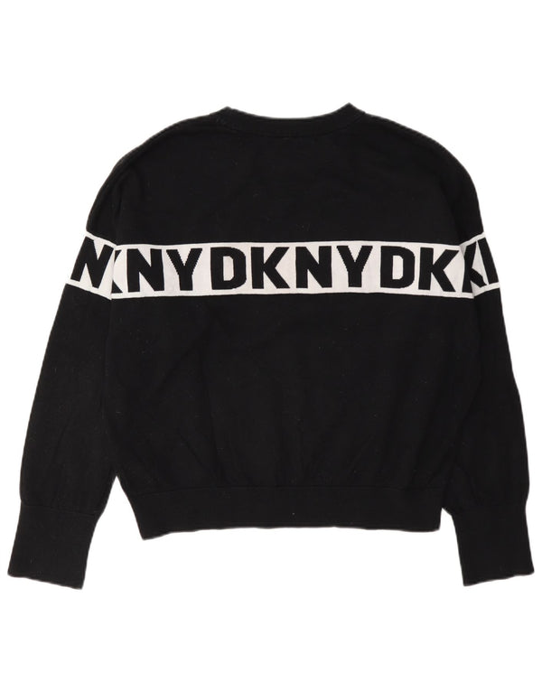 Dkny Dame Grafisk Sweatshirt Jumper UK 14 Medium Sort Colourblock Bomuld