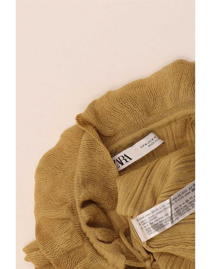 Zara Dame Flæse Front Bluse Top UK 12 Medium Yellow Viscose