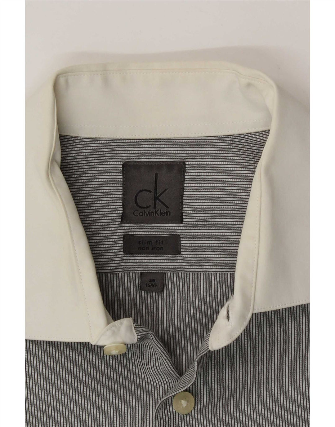 Calvin Klein Herre Formel Skjorte Størrelse 39 15 1/2 Medium Grey Pinstripe