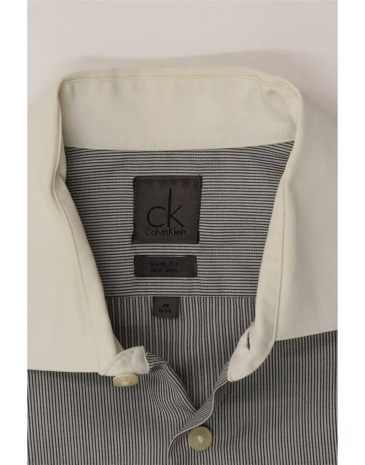Calvin Klein Herre Formel Skjorte Størrelse 39 15 1/2 Medium Grey Pinstripe
