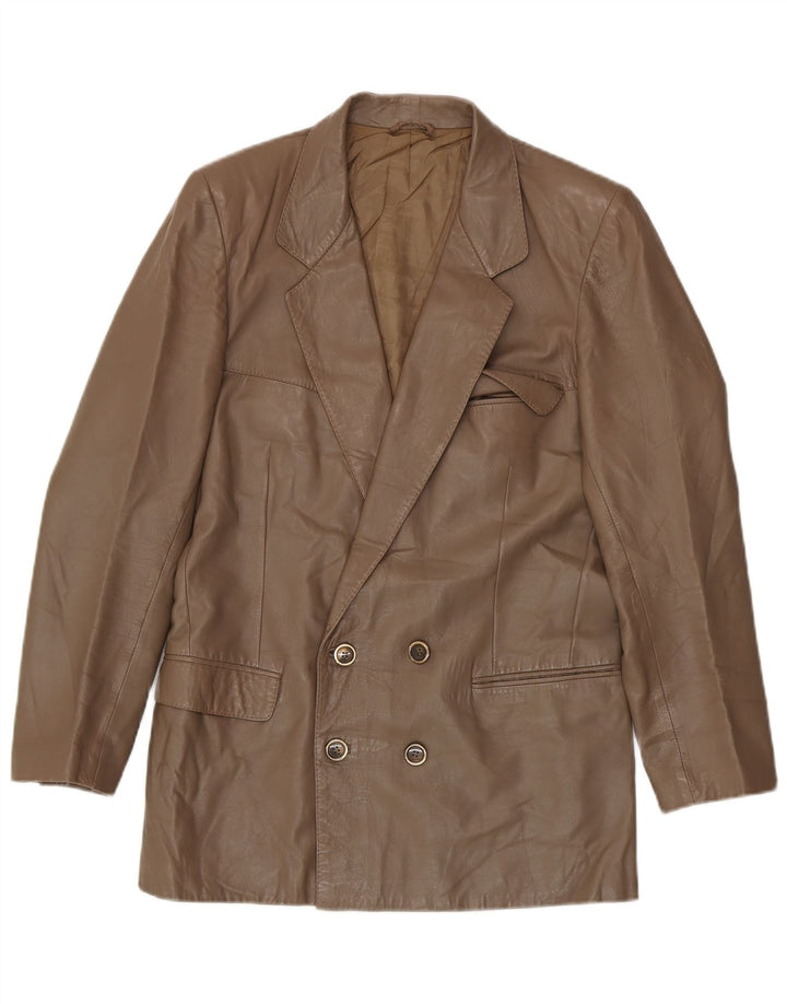 Vintage herre dobbeltradet læderblazerjakke IT 48 Medium Brun