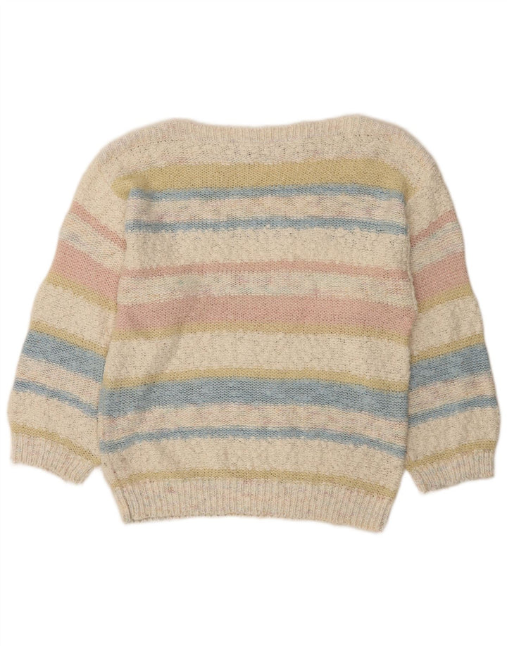 Vintage Dame Boat Neck Jumper Sweater UK 12 Medium Flerfarvet Stribet