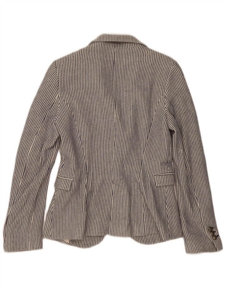 Zara Dame 1 Knap Blazer Jacket UK 12 Medium Blue Pinstripe Bomuld