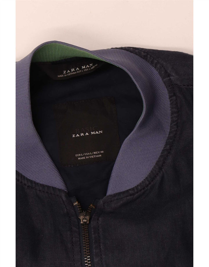 Zara Herre Bomber Jacket UK 40 Large Navy Blue