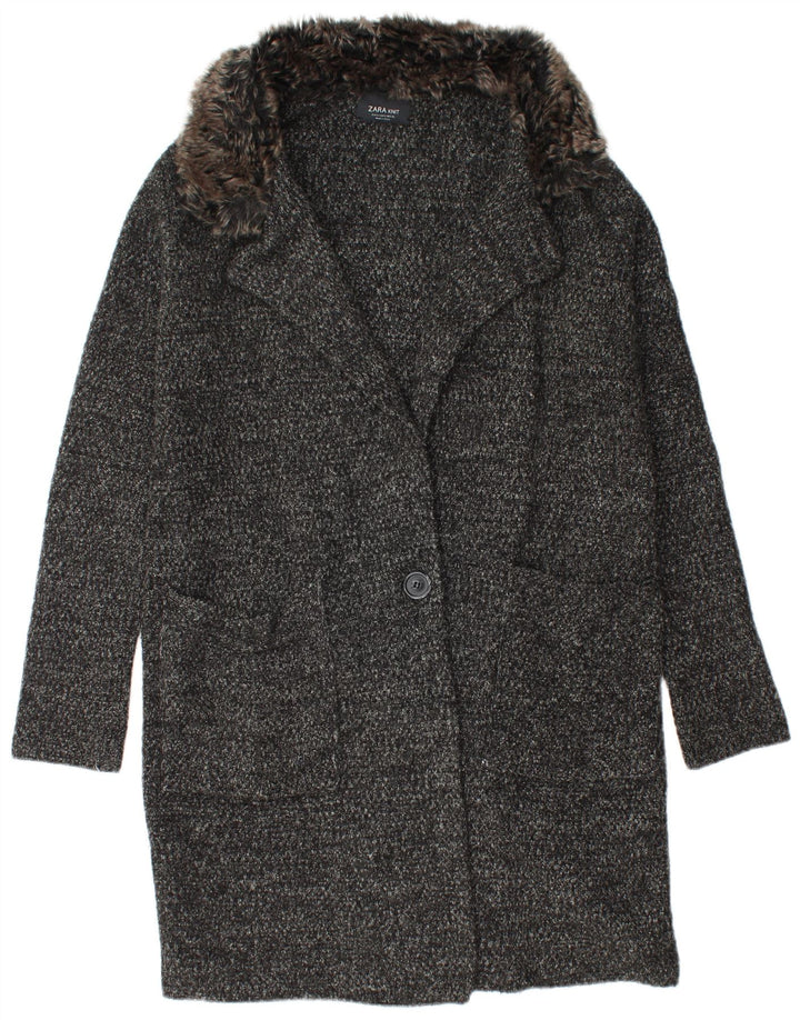 Zara Dame Oversized Knit Overcoat UK 10 Small Black Flecked Acryl