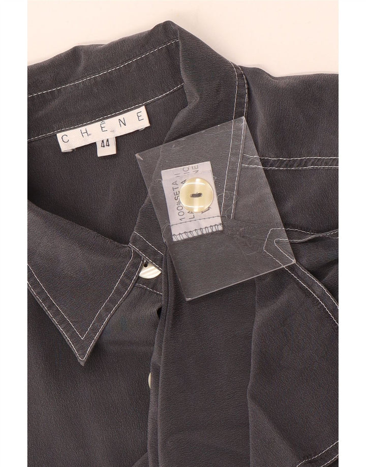 Vintage ærmeløs skjortebluse til kvinder IT 44 Medium Grå Silke