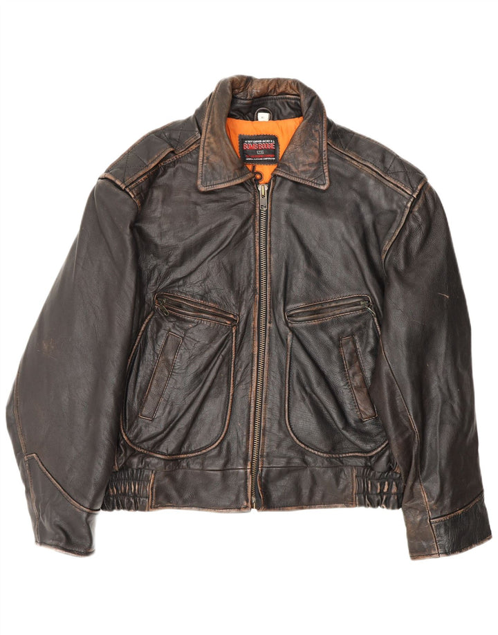 Bomboogie Herre Læder Bomber Jacket UK 42 XL Brun Læder