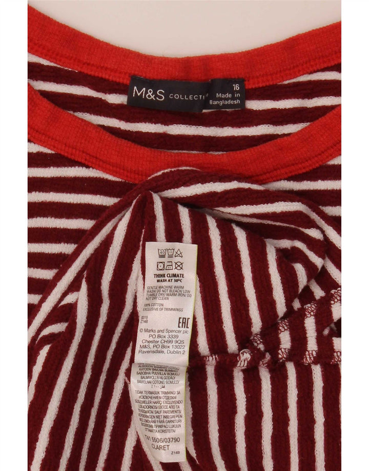 Marks & Spencer Dametop Langærmet UK 16 Stor rødstribet bomuld