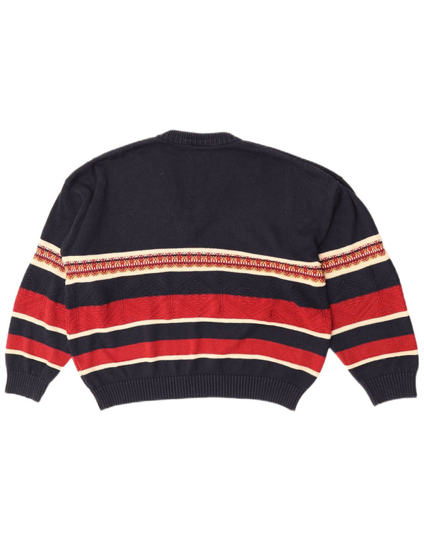 Vintage herre V-hals sweater IT 52 Stor marineblå stribet akryl