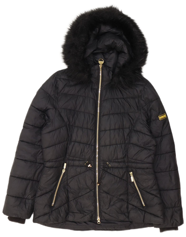 Barbour Dame Hætte Polstret Jakke UK 14 Stor Sort Polyester