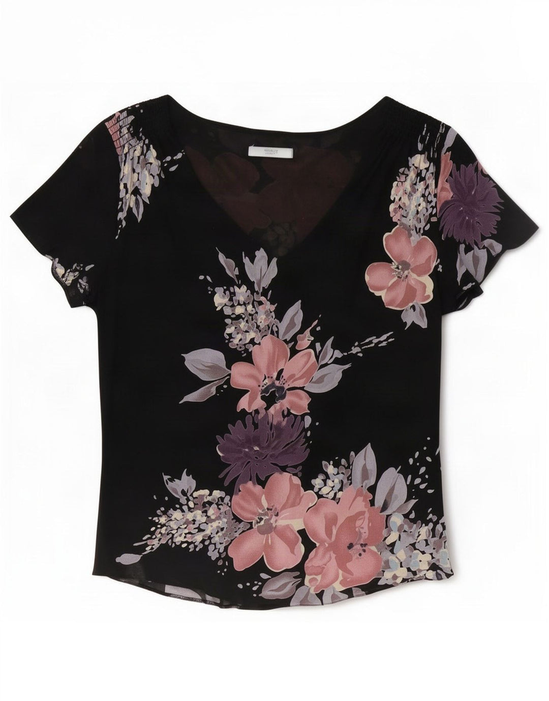Marks & Spencer Damebluse Top UK 16 Large Black Floral Polyester