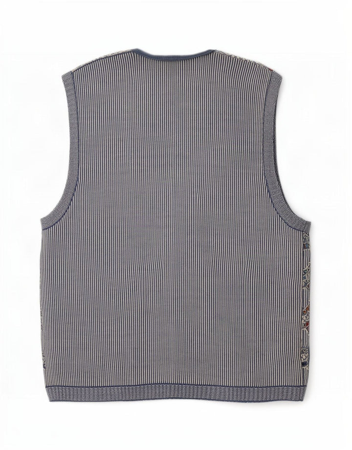 Vintage herre ærmeløs cardigan sweater Medium Blue Geometric
