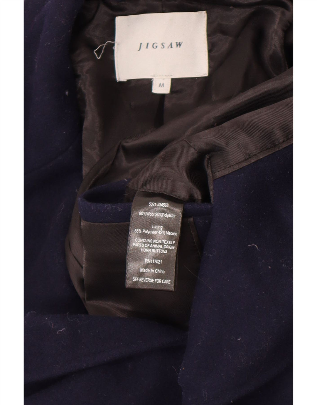 Jigsaw Herre Overfrakke UK 38 Medium Navy Blue Uld