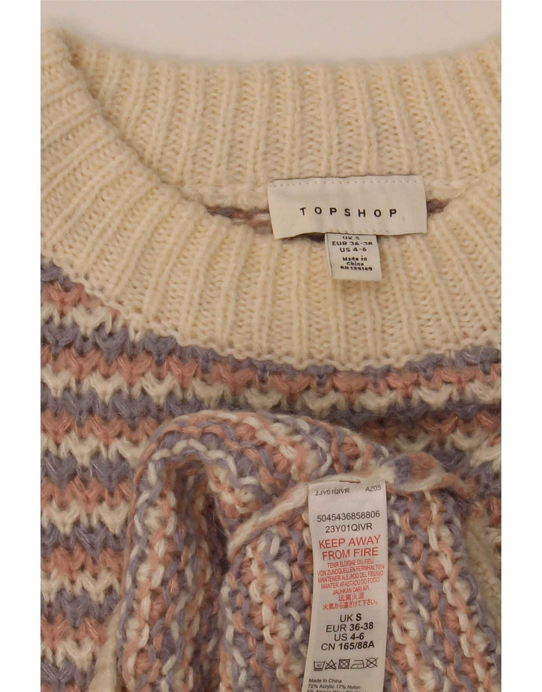 Topshop Dame Crop Turtle Neck Jumper Sweater UK 10 Small Multicolored