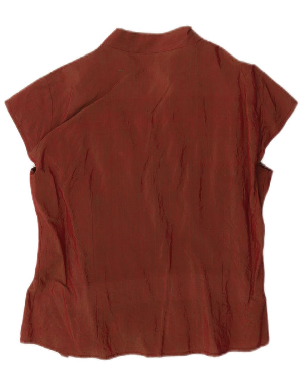 Vintage Womens Crop kortærmet skjortebluse UK 12 Medium Brown