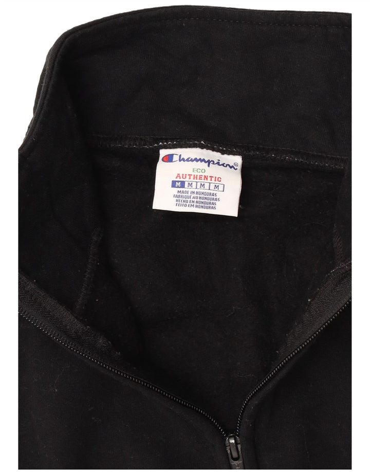 Champion Herre Grafisk Zip Neck Sweatshirt Jumper Medium Sort Bomuld