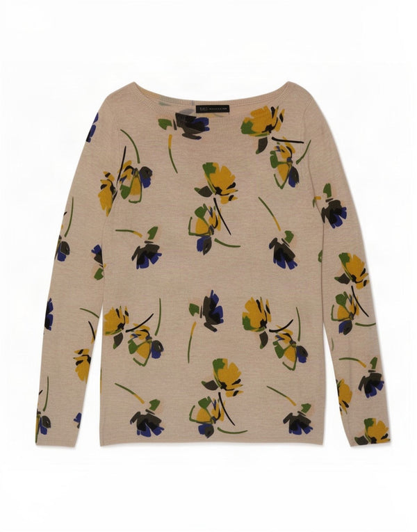 Marks & Spencer Dame Boat Neck Jumper Sweater UK 12 Medium Beige Floral