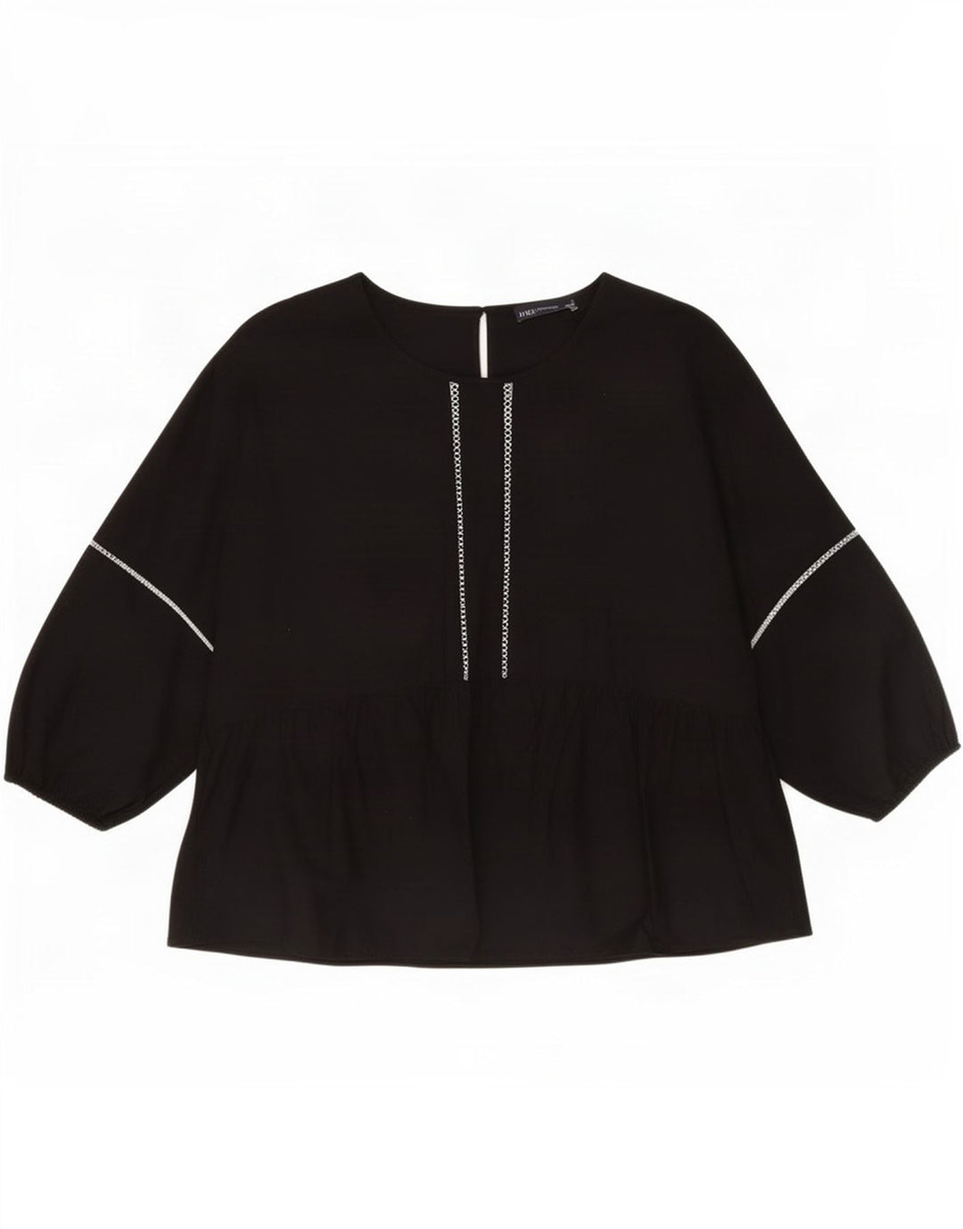 Marks & Spencer Dame Langærmet Bluse Top UK 12 Medium Sort Bomuld